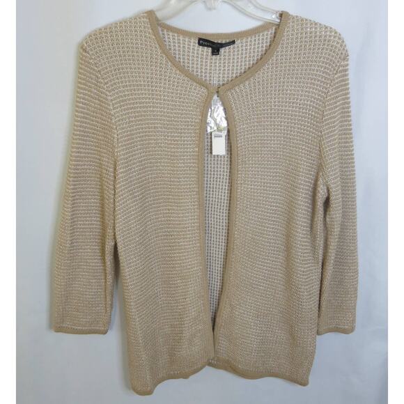 PRESTON and YORK *NWT* Cardigan Open Front Size M Women's Tan/White/Gold - Picture 1 of 10